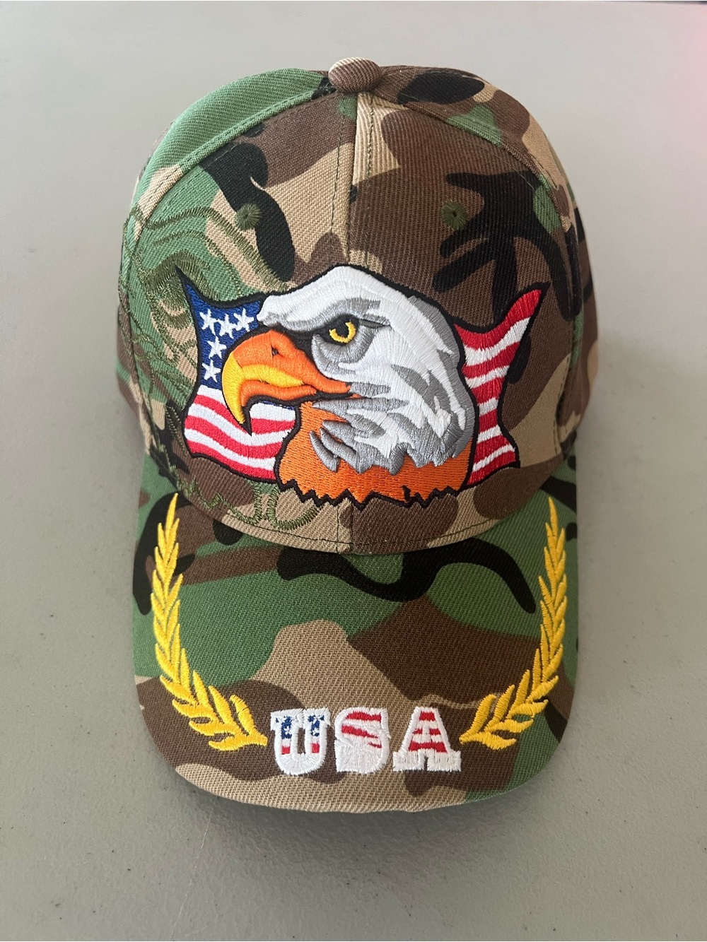 Kids Camouflage USA Eagle Baseball Cap - Green Camo